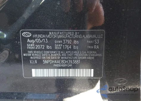 2013 Hyundai Elantra Limited z USA, uszkodzony, nr VIN 5NPDH4AE8DH393881